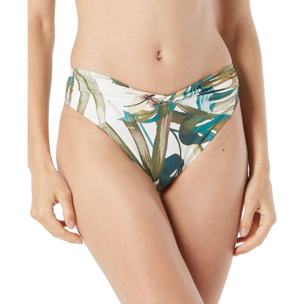 Vince Camuto Women's Tropical Leaf Print Bikini Bottom Size S Ivory Green